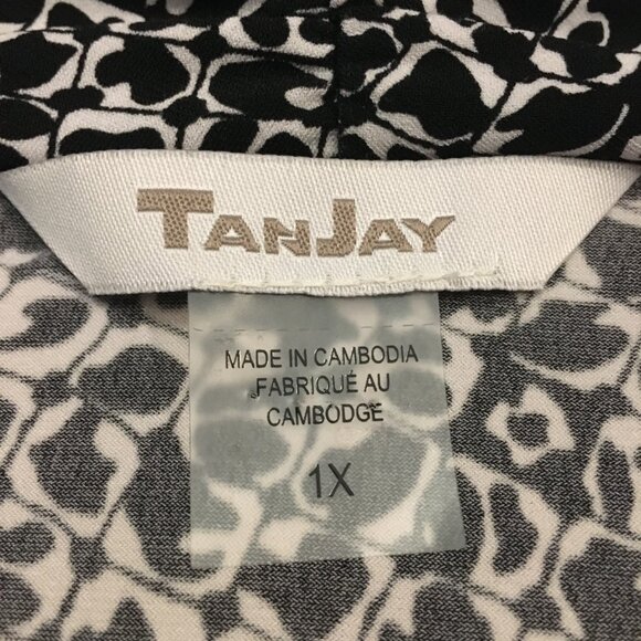 Tan Jay B&W Modular Net Print Cascade Neck Cap Sleeve Stretchy Blouse Top 1X - Picture 11 of 16